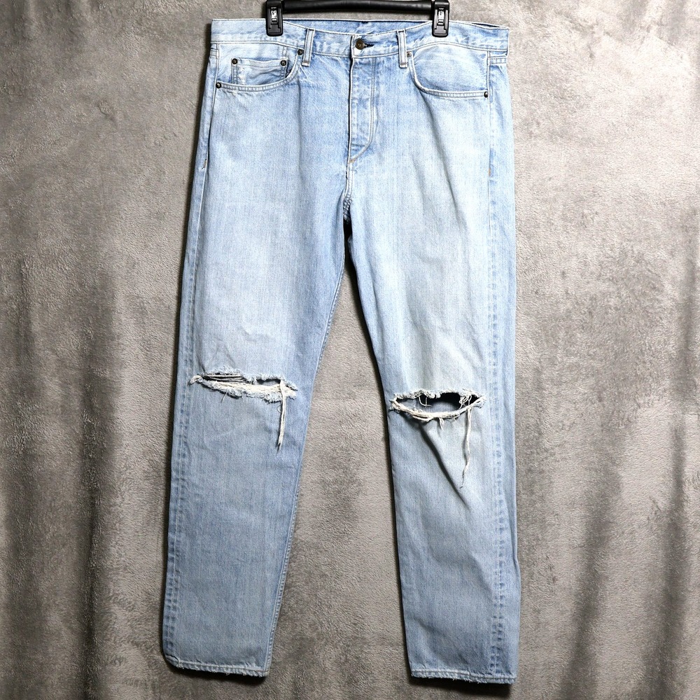 rag & bone Fit 2 Slim Jeans Men 38x34 Light Blue Benson Distressed Button Fly